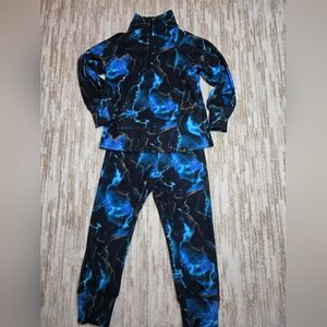 Deux Par Deux Blue Marble Print Two-Piece Thermal Set Size 4